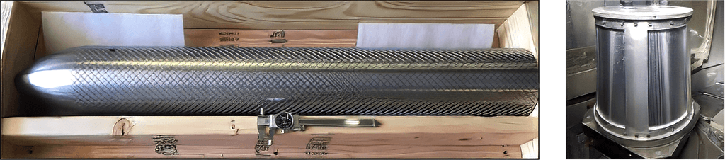 Examples of full-scale hardware fabrication at Energetic Materials & Products, Inc.￼ including a small diameter bomb and a missile nose cone with a 2-foot base diameter.
